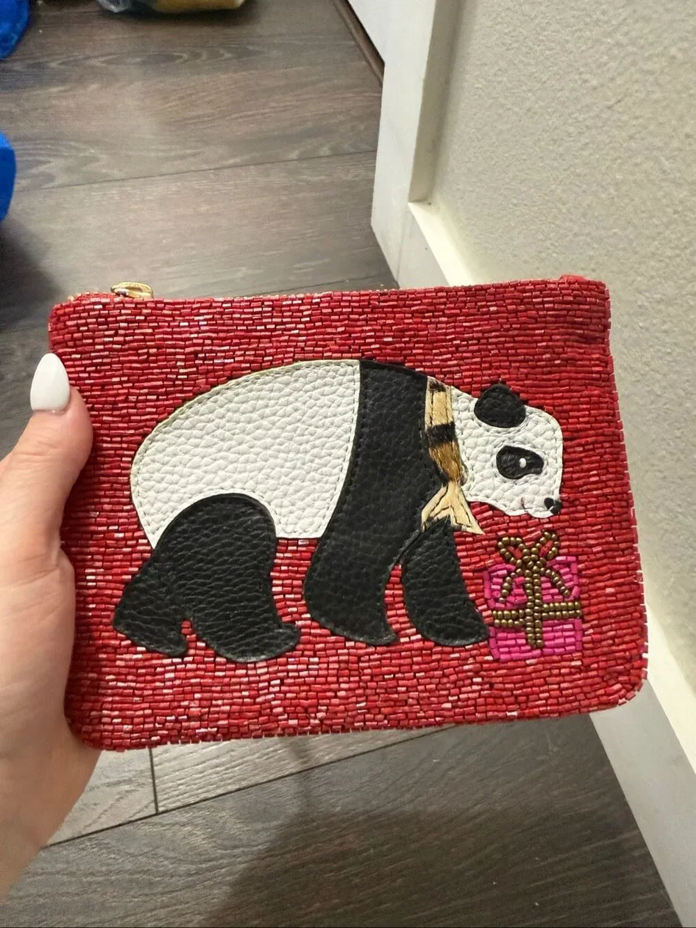 Chicos Women’s Panda Beaded Pouch Zipper New